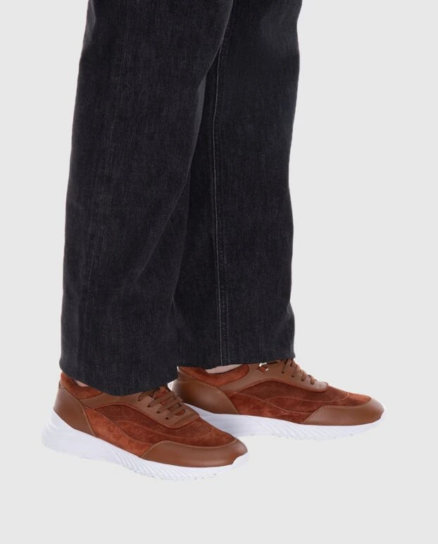 Stefano Ricci кроссовки из кожи и замши оранжевые мужские 168448 - фото 2