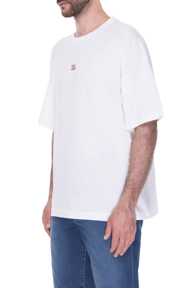 Dolce & Gabbana мужская белая хлопковая футболка с акцентной вышивкой в золотом цвете 168478 - фото 3