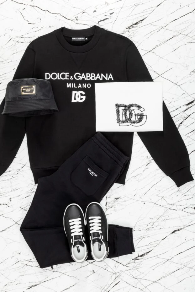 Мужской черный хлопковый свитшот с принтом - фото 2