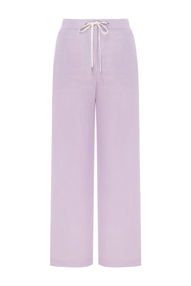 Бос силуэтті және белінде ақ лентасы бар зығыр шалбар, күлгін түсті
- фото 1