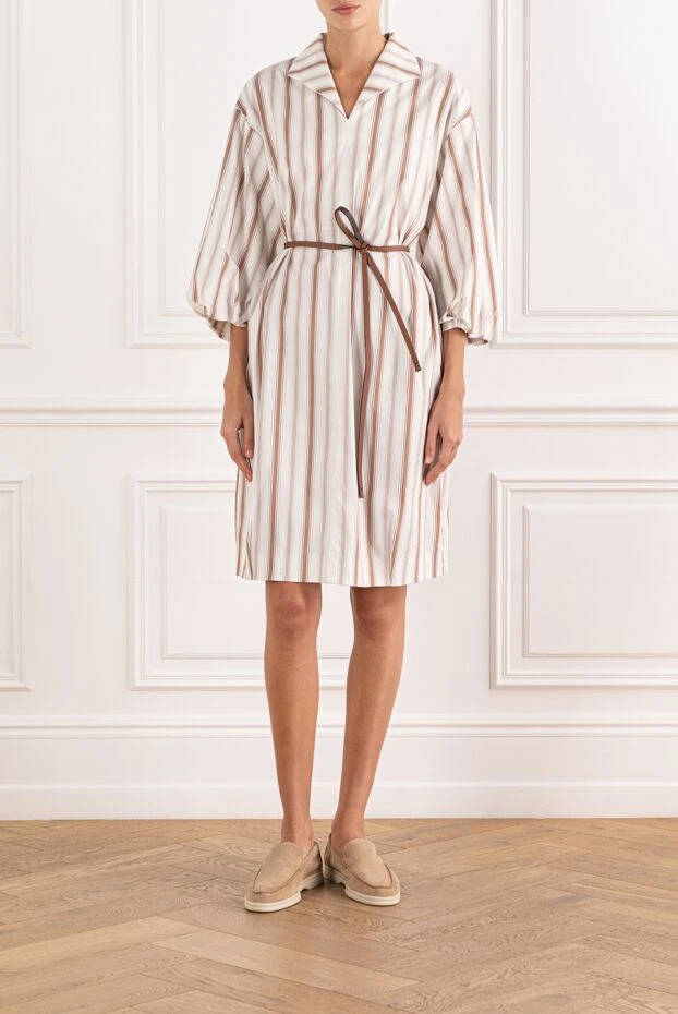 Peserico платье-рубашка белое в контрастную полоску с рукавами-баллонами женское 168676 - фото 2