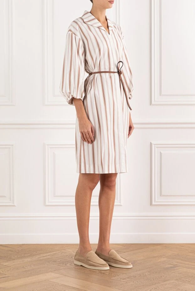 Peserico платье-рубашка белое в контрастную полоску с рукавами-баллонами женское 168676 - фото 3