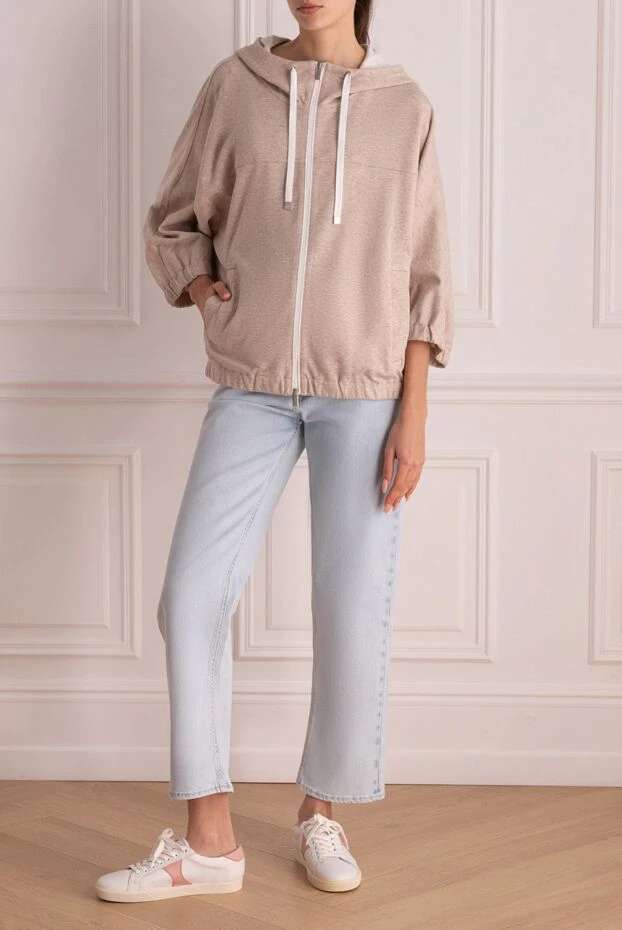 Peserico woman beige women's cotton and elastane hoodie купить с ценами и фото 168684 - photo 2