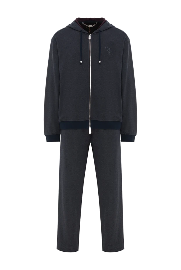 Костюм спортивный темно-синий шелковый с вышитым логотипом мужской - фото 1