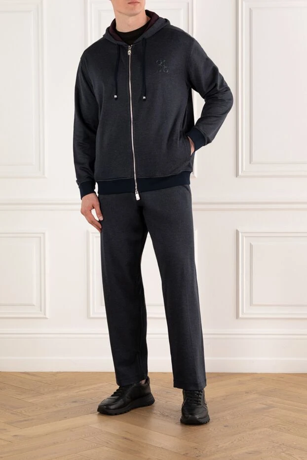 Billionaire костюм спортивный темно-синий шелковый с вышитым логотипом мужской 168725 - фото 2