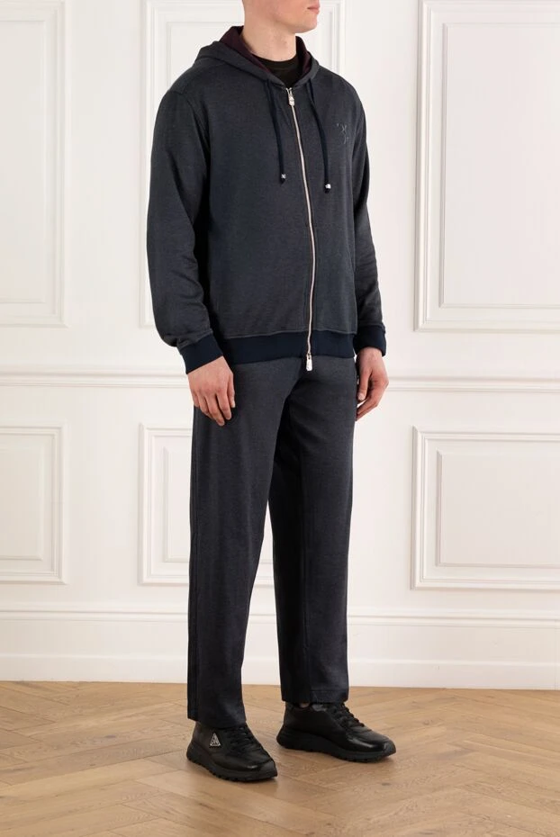 Billionaire костюм спортивный темно-синий шелковый с вышитым логотипом мужской 168725 - фото 3