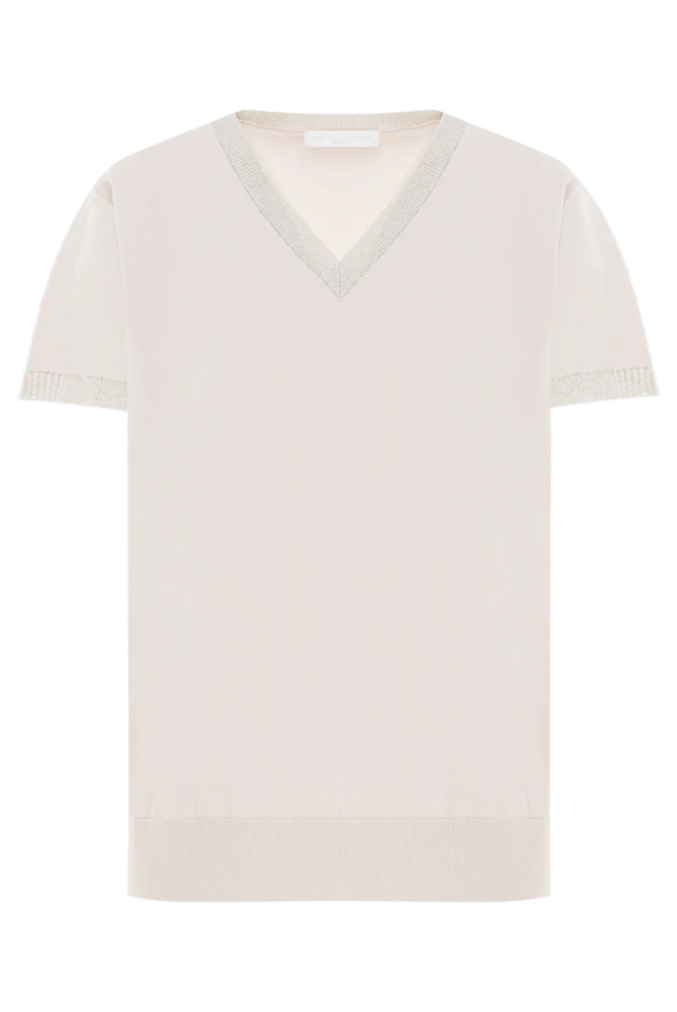 Женский хлопковый джемпер светлого оттенка с V-образным вырезом и трикотажной отделкой
- фото 1