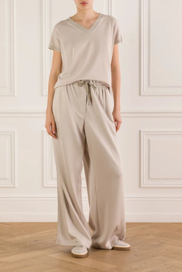 Fabiana Filippi women's light cotton jumper with v-neck and jersey trim
 168752 - photo 2