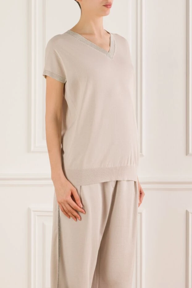 Fabiana Filippi women's light cotton jumper with v-neck and jersey trim
 168752 - photo 3