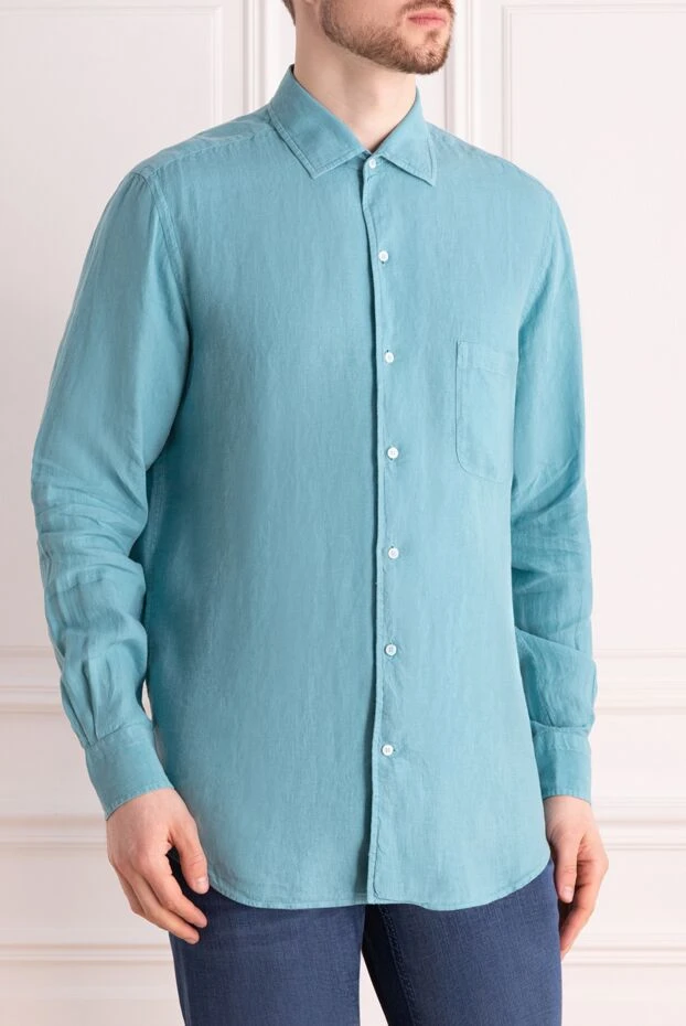 Loro Piana men's shirt, turquoise, plain, made of lightweight linen
 168773 - photo 3