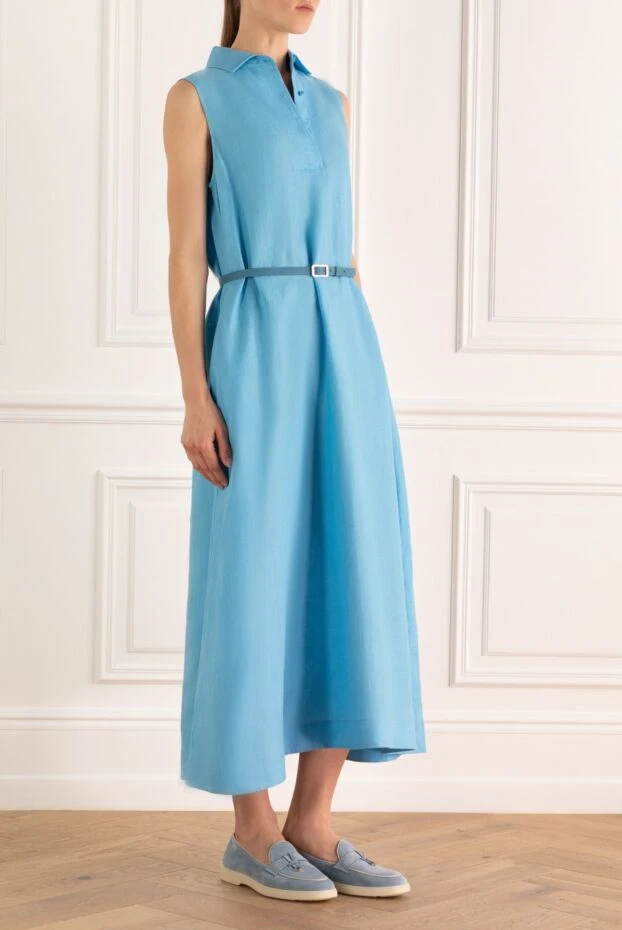 Loro Piana платье-рубашка без рукавов льняное голубое женское 168814 - фото 3