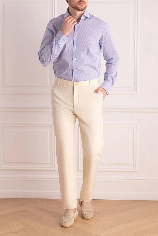 Loro Piana man white cotton and linen trousers for men купить с ценами и фото 168815 - photo 2