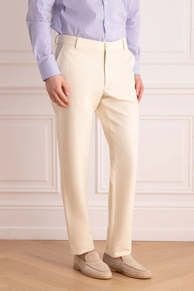 Loro Piana мақта мен зығыр матадан тігілген, классикалық тігісі бар ақшыл бежевый ерлер шалбары 168815 - фото 3