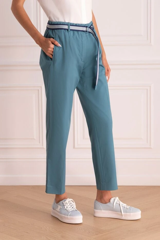 Loro Piana контрастты белбеуі бар көгілдір әйелдер шалбары 168816 - фото 3