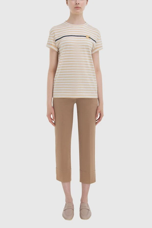 Brunello Cucinelli футболка в бежево-белую полоску с декоративной лентой 168837 - фото 2