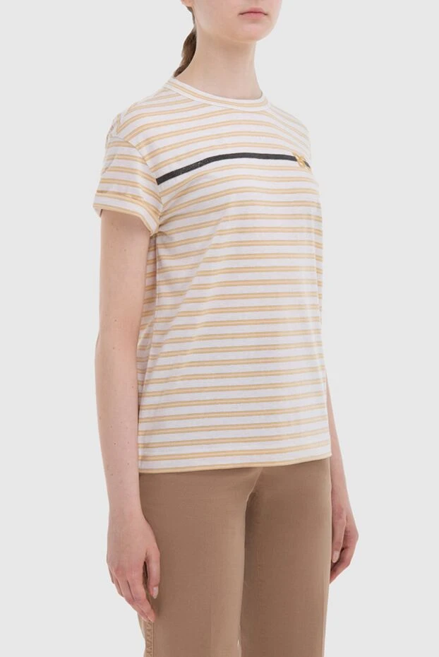 Brunello Cucinelli бежевый және ақ жолақты сәндік лентасы бар футболка 168837 - фото 3