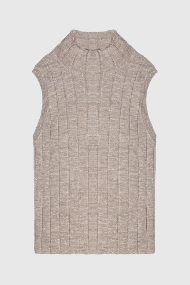 Бежевый топ без рукавов в рубчик с высоким воротом
- фото 1