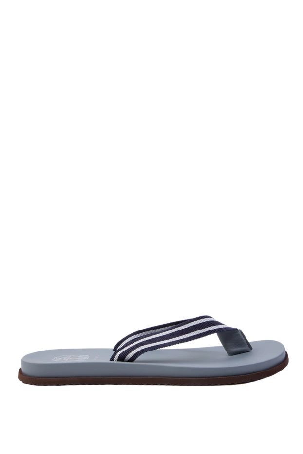 Жолақты өрнегі бар сұр түсті зығырдан жасалған әйелдердің шльопанкі-вьетнамкалары - фото 1