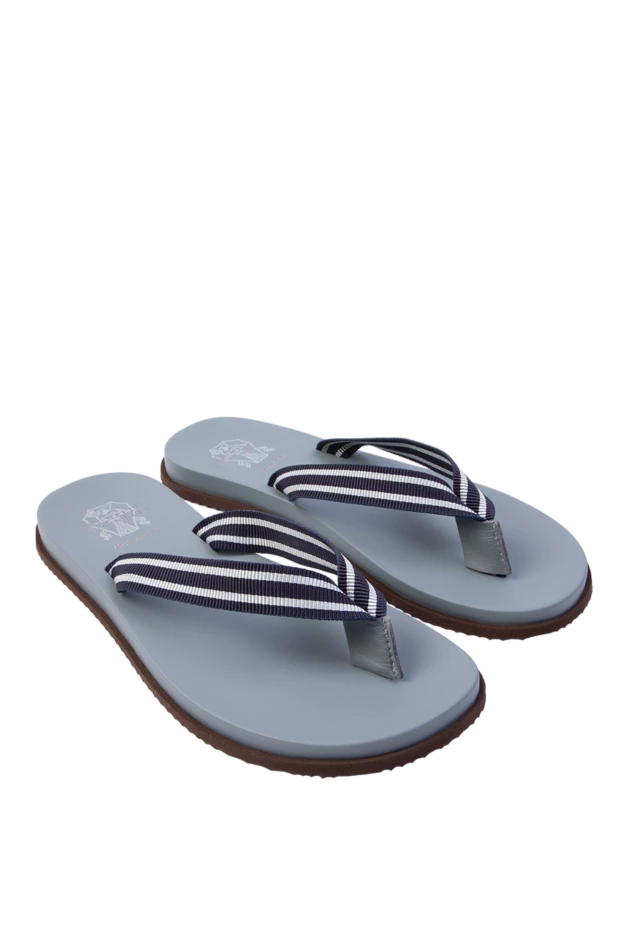 Brunello Cucinelli шлепанцы-вьетнамки женские льняные в полосатый узор серые 168852 - фото 3