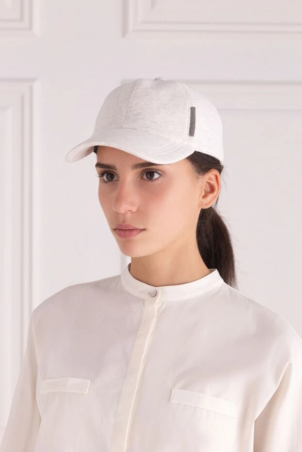 Brunello Cucinelli бисер жолағы бар әйелдердің ақ қалпақшасы 168871 - фото 3