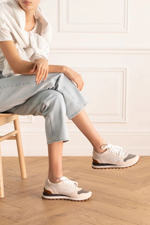 Brunello Cucinelli кроссовки женские с контрастными вставками бежевые 168878 - фото 2