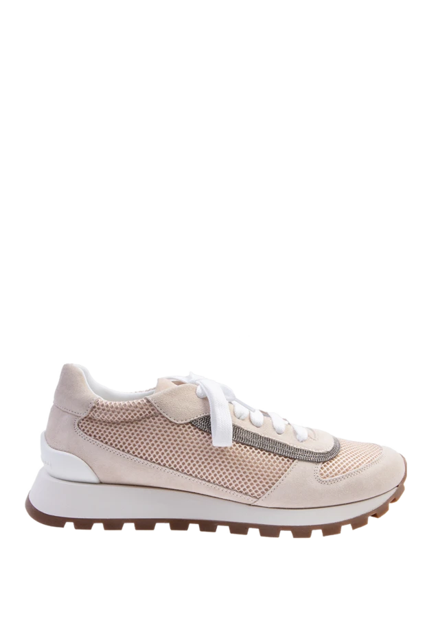 Торлы және контрастты кірістірулері бар беж әйелдердің кроссовкалары - фото 1