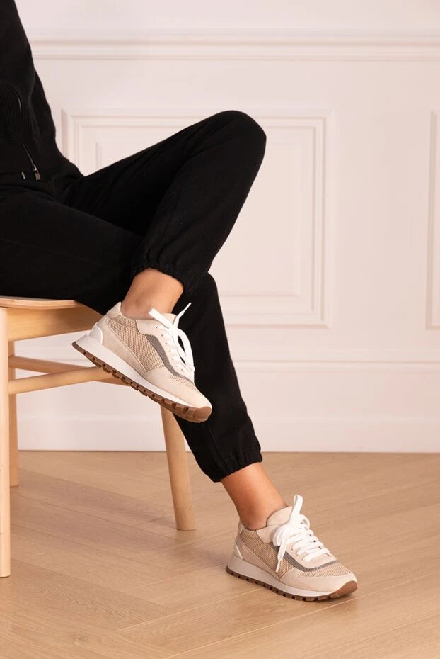 Brunello Cucinelli кроссовки женские с сетчатыми и контрастными вставками бежевые 168879 - фото 2