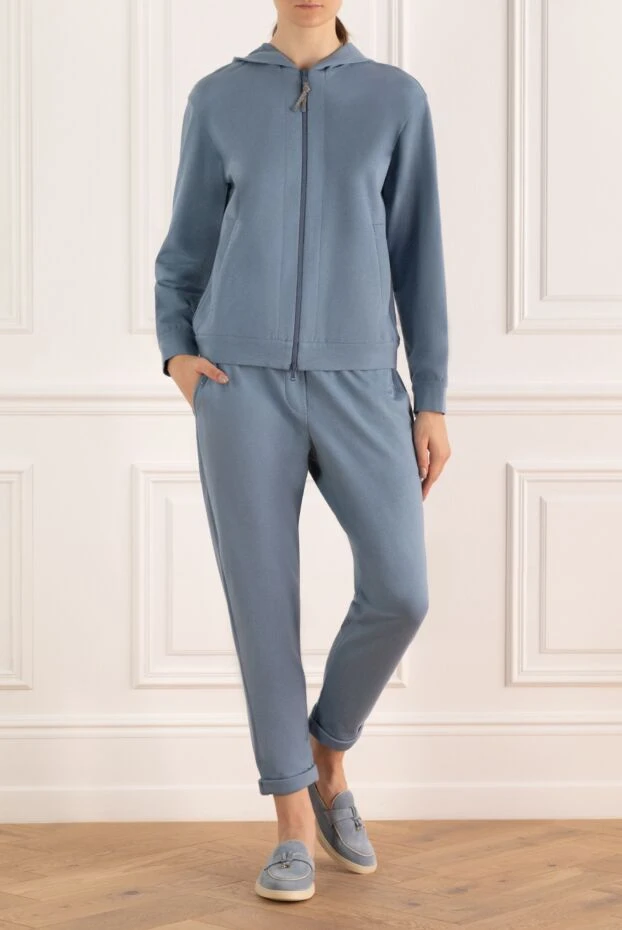Костюм прогулочный из хлопкового джерси небесного оттенка с молнией
 - фото 2