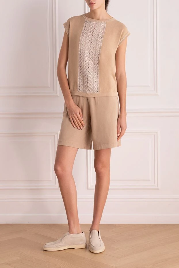 Әйелдерге арналған бежевый мақта шорттары - фото 2