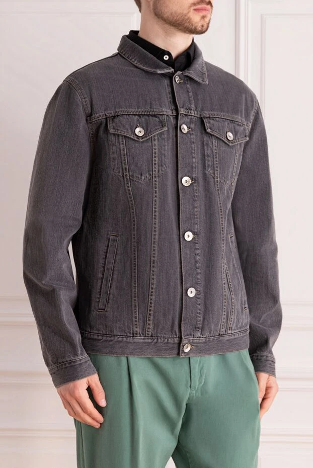 Brunello Cucinelli джинсовая куртка из хлопка серая мужская 168898 - фото 3