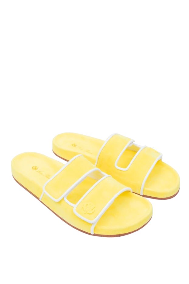 Loro Piana логотиптің бедері бар сары түсті әйелдердің замшадан жасалған шльопанкілері 169032 - фото 3