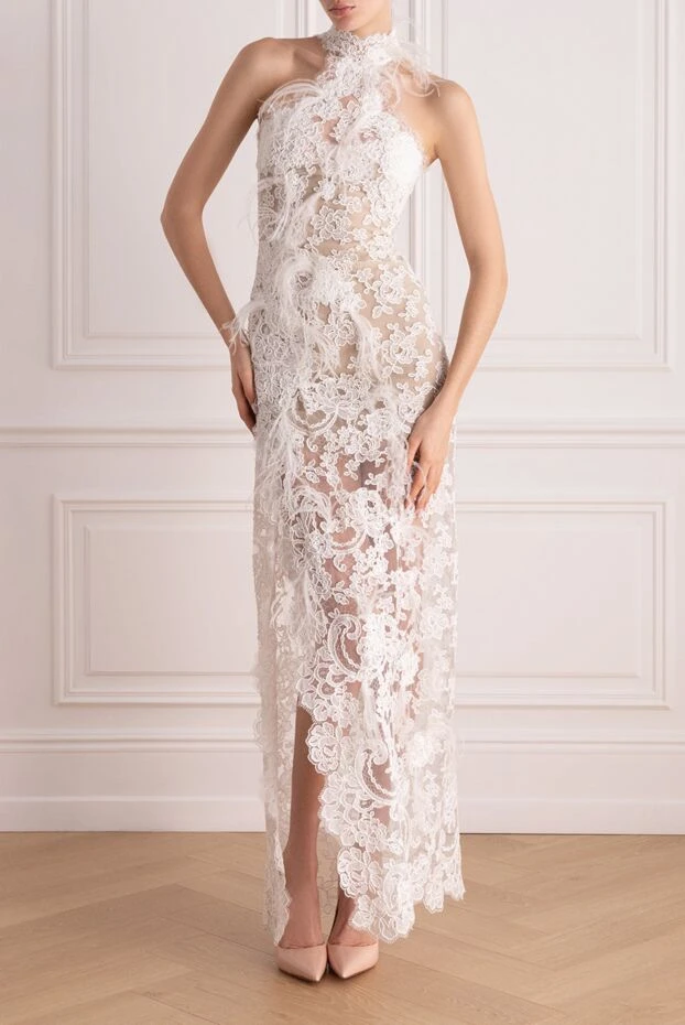Ermanno Scervino платье белое кружевное со страусиными перьями женское 169043 - фото 2