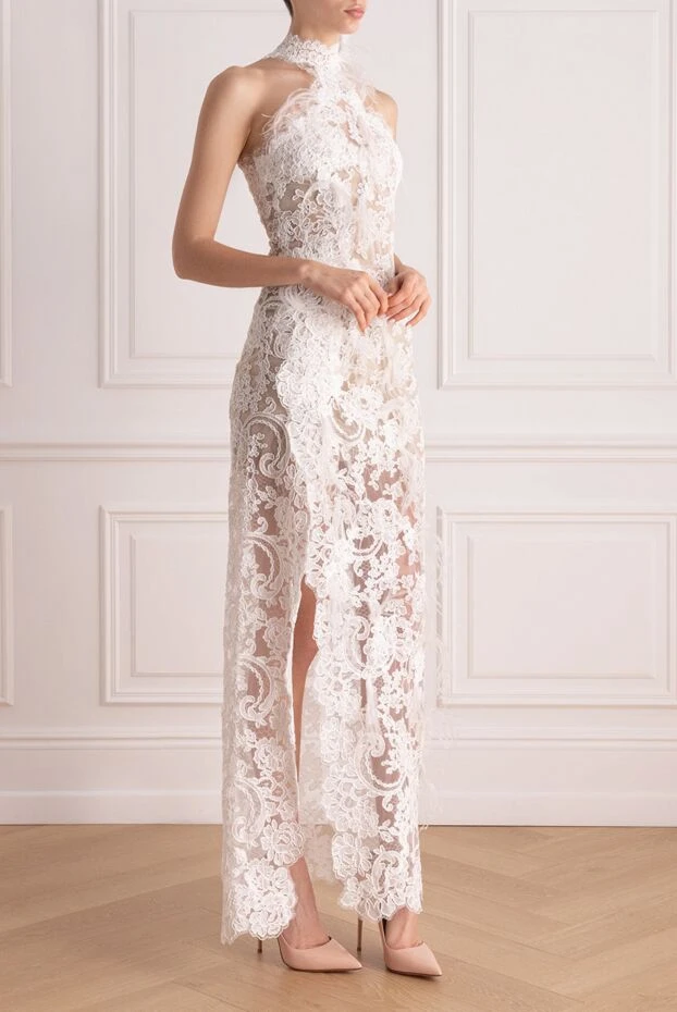 Ermanno Scervino платье белое кружевное со страусиными перьями женское 169043 - фото 3