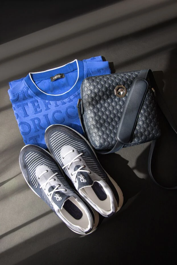 Stefano Ricci ерлерге арналған көгілдір полиэстерден және былғарыдан жасалған кроссовкалар 169106 - фото 2