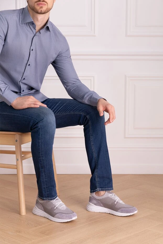 Stefano Ricci полиэстерден және былғарыдан жасалған кроссовкалар, ерлерге арналған сұр түсті 169107 - фото 2