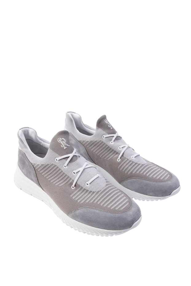 Stefano Ricci полиэстерден және былғарыдан жасалған кроссовкалар, ерлерге арналған сұр түсті 169107 - фото 3