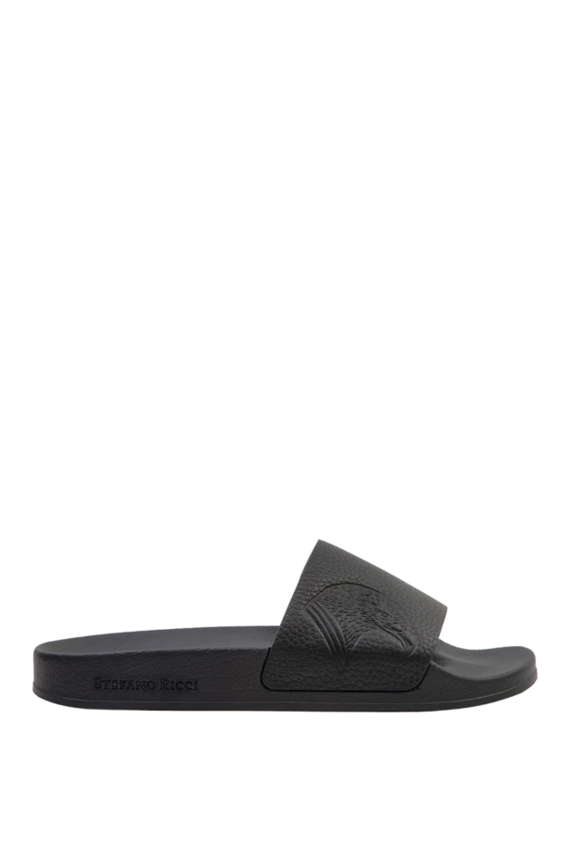 Black genuine leather flip-flops with a 3D eagle embossing - photo 1