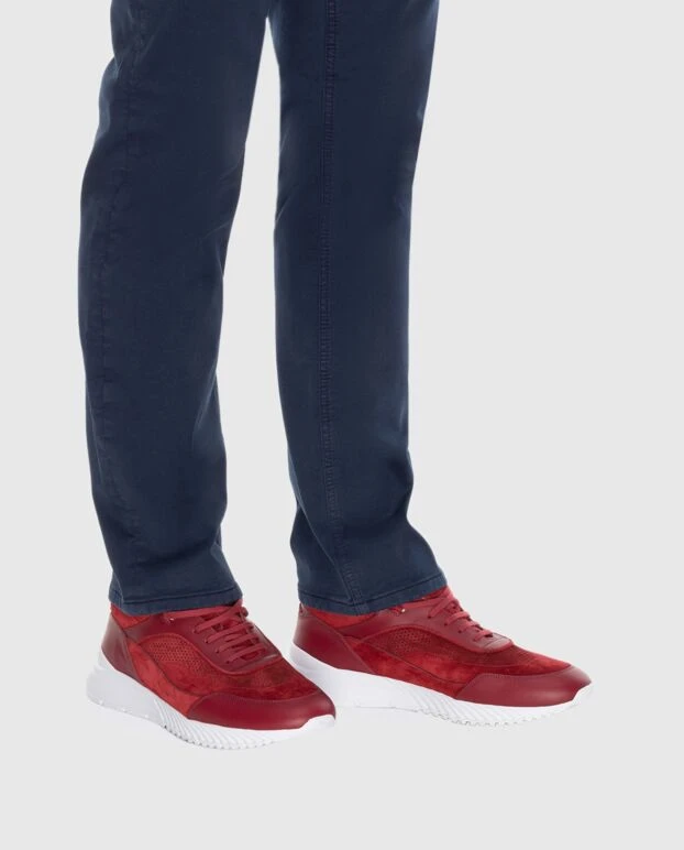 Stefano Ricci кроссовки из нубука и кожи красные мужские 169112 - фото 3