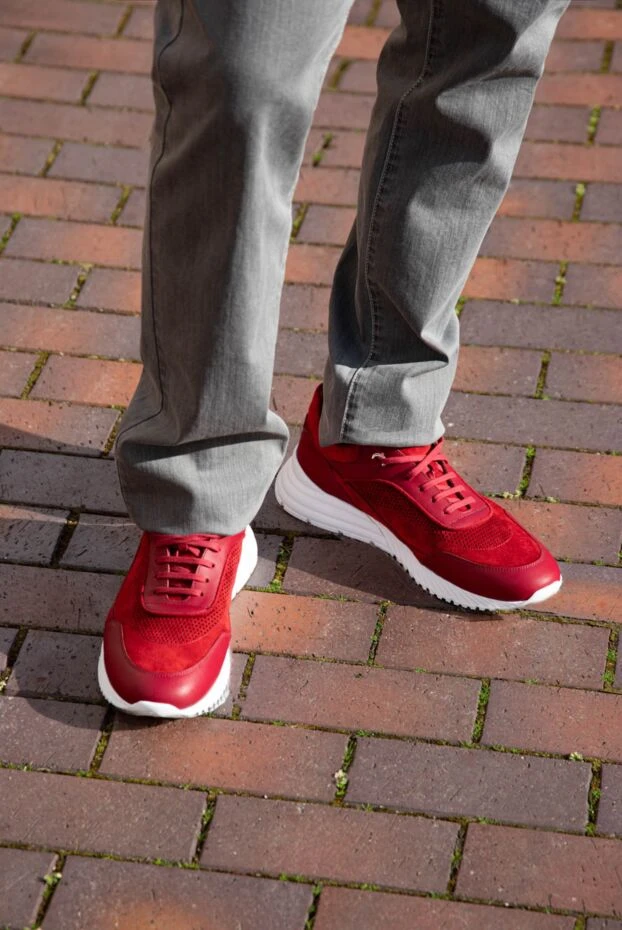 Stefano Ricci кроссовки из нубука и кожи красные мужские 169112 - фото 2