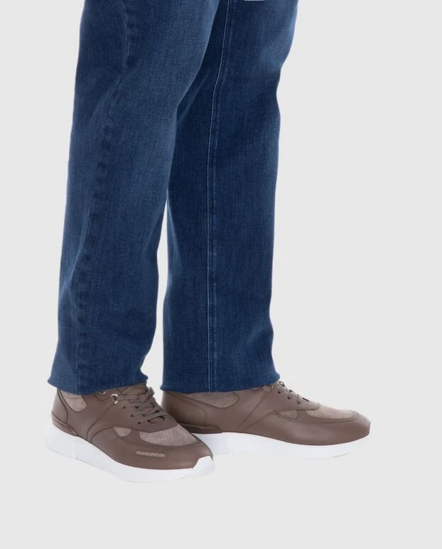 Stefano Ricci кроссовки из нубука и кожи бежевые мужские 169117 - фото 3