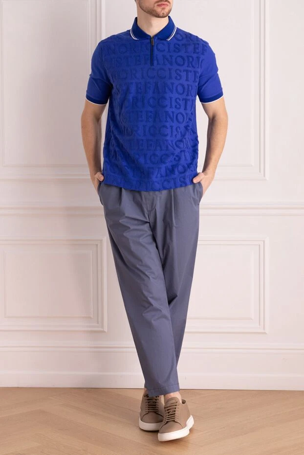 Stefano Ricci поло из хлопка и полиамида синее мужское 169126 - фото 2