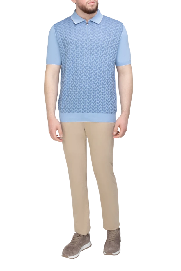 Stefano Ricci поло из хлопка и шелка голубое мужское 169143 - фото 2
