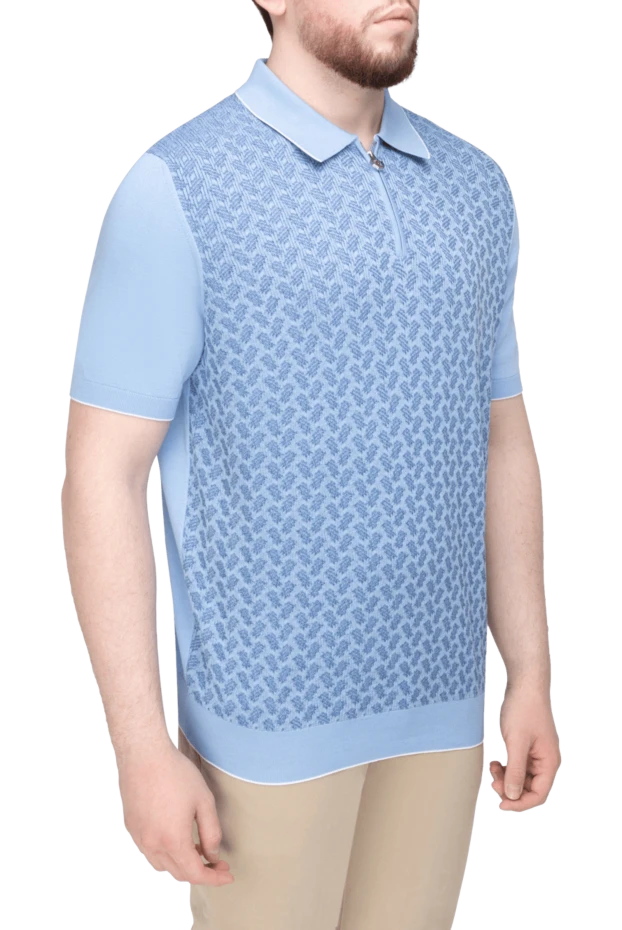 Stefano Ricci поло из хлопка и шелка голубое мужское 169143 - фото 3