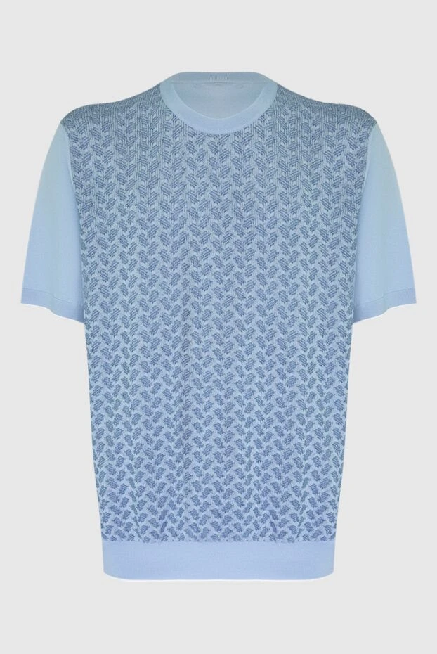 Өрнекті алдыңғы жағы бар ашық көк түсті жібек және мақтадан жасалған свитер - фото 1