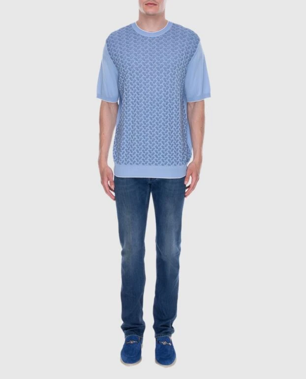 Stefano Ricci өрнекті алдыңғы жағы бар ашық көк түсті жібек және мақтадан жасалған свитер 169145 - фото 2