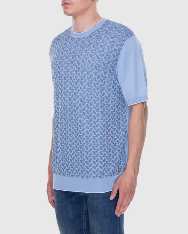 Stefano Ricci өрнекті алдыңғы жағы бар ашық көк түсті жібек және мақтадан жасалған свитер 169145 - фото 3