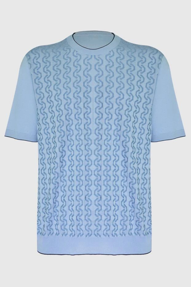 Толқынды өрнегі бар ашық көк жібек және мақтадан жасалған свитер - фото 1