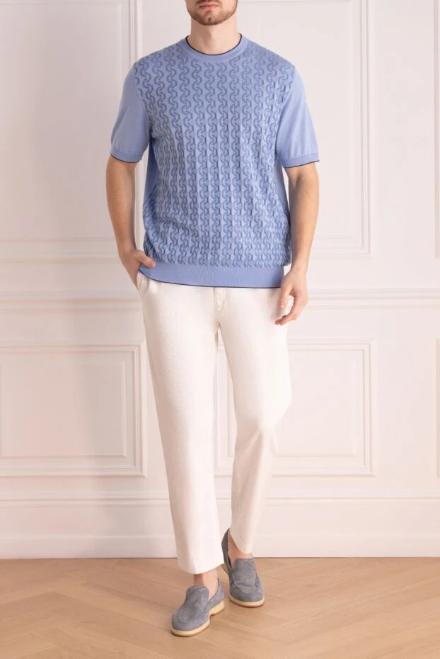 Stefano Ricci толқынды өрнегі бар ашық көк жібек және мақтадан жасалған свитер 169148 - фото 2