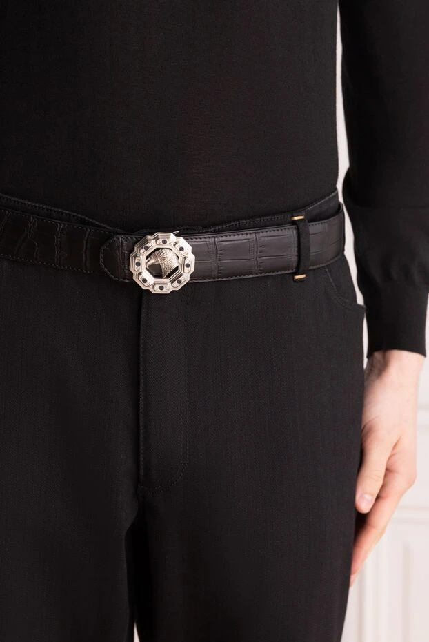 Stefano Ricci ерлерге арналған сегіз қырлы бүркіт тоғасы бар қара қолтырауын былғары белбеу 169171 - фото 3