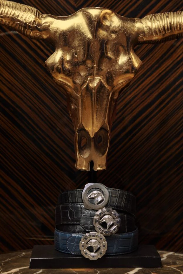 Stefano Ricci ерлерге арналған сегіз қырлы бүркіт тоғасы бар қара қолтырауын былғары белбеу 169171 - фото 2